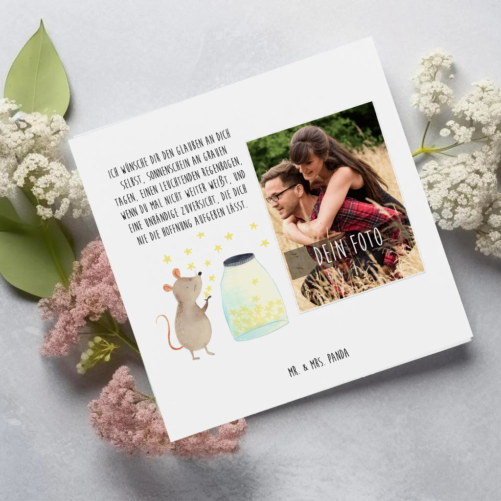 Personalized Photo Deluxe Card Mouse Stars Personalisierte Foto Grußkarte, Tiermotive, Gute Laune, lustige Sprüche, Tiere, Maus, Sterne, Wunsch, Kind, Taufe, Taufgeschenk, Geburt, Schwangerschaft, erstes Kind, Kindergeburtstag, Geburtstag, Hoffnung, Träume