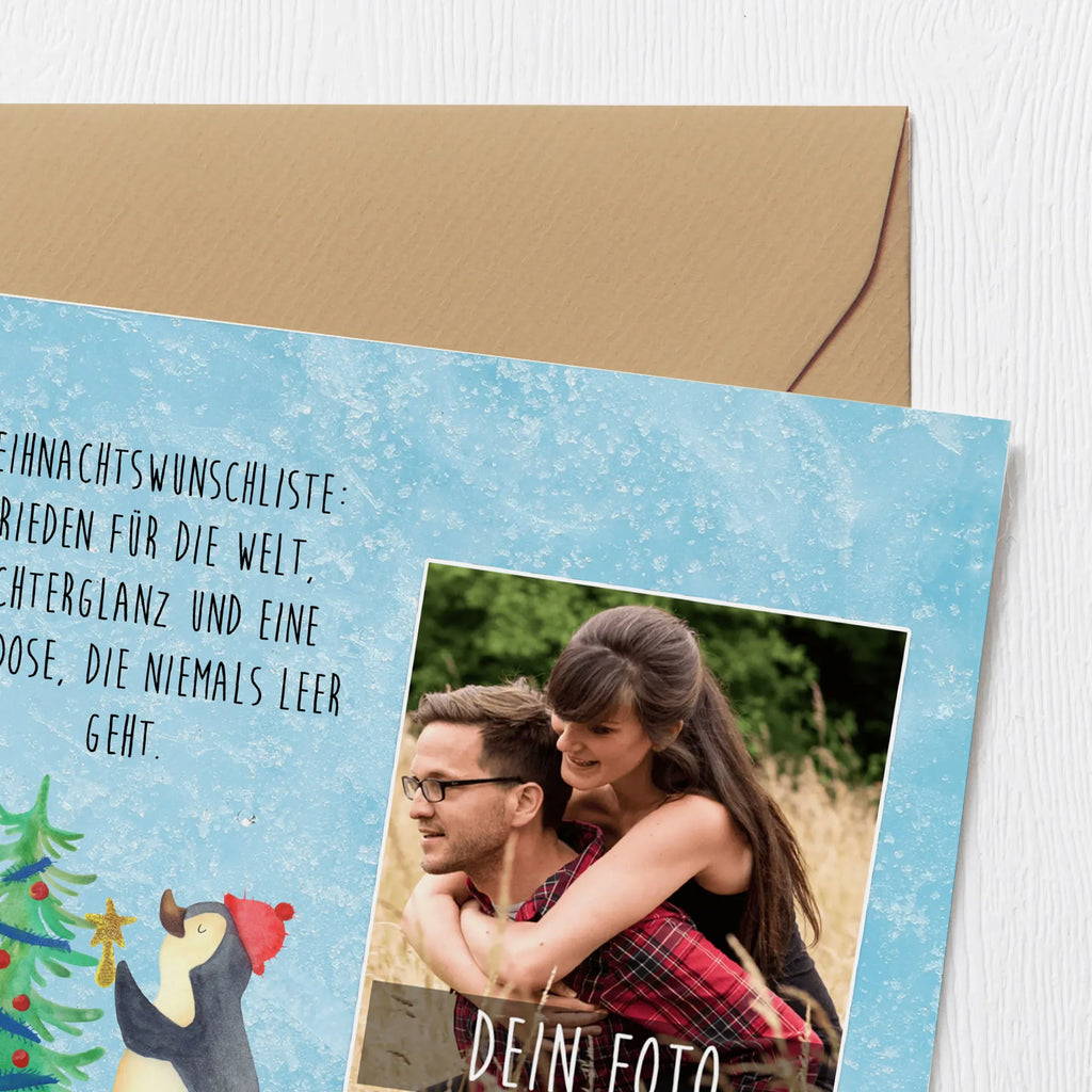 Personalized Photo Deluxe Card penguin Christmas tree Personalisierte Foto Grußkarte, Winter, Weihnachten, Weihnachtsdeko, Nikolaus, Advent, Heiligabend, Wintermotiv, Pinguin