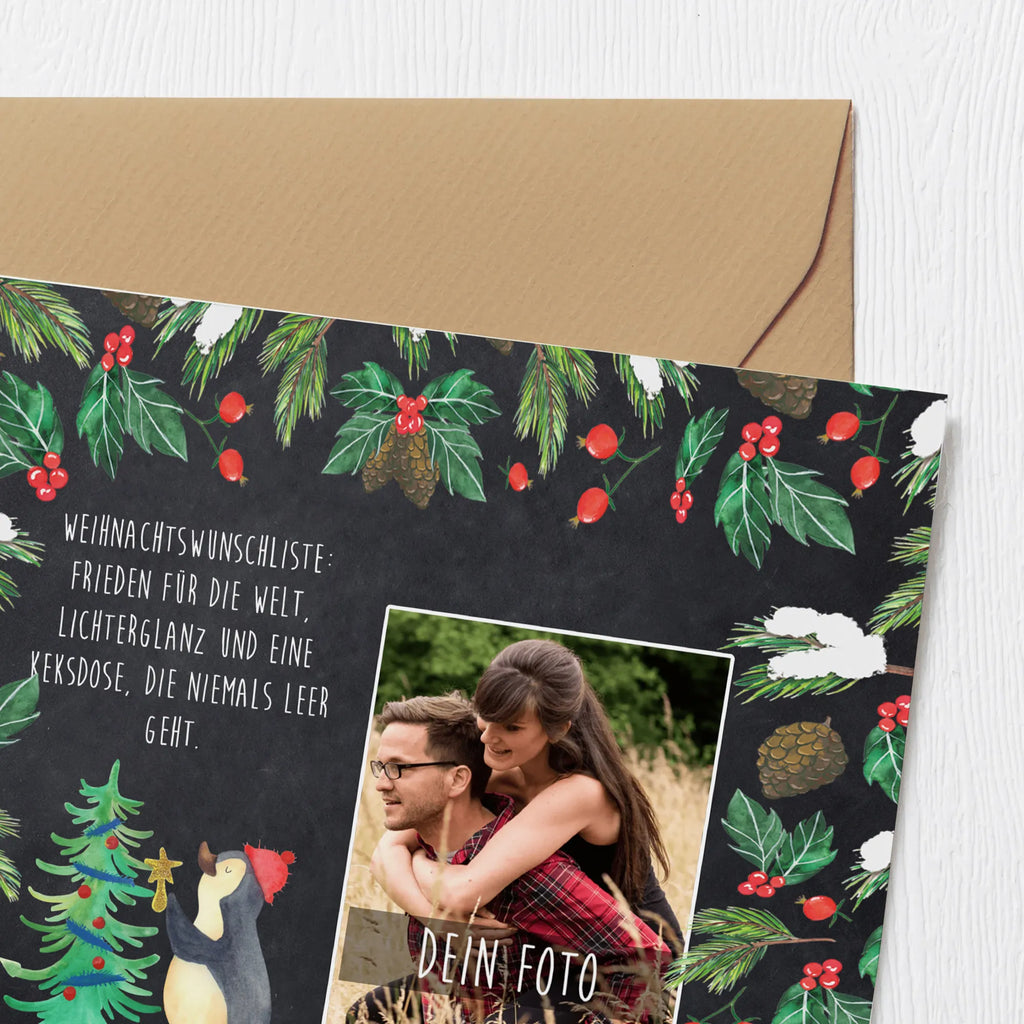 Personalized Photo Deluxe Card penguin Christmas tree Personalisierte Foto Grußkarte, Winter, Weihnachten, Weihnachtsdeko, Nikolaus, Advent, Heiligabend, Wintermotiv, Pinguin