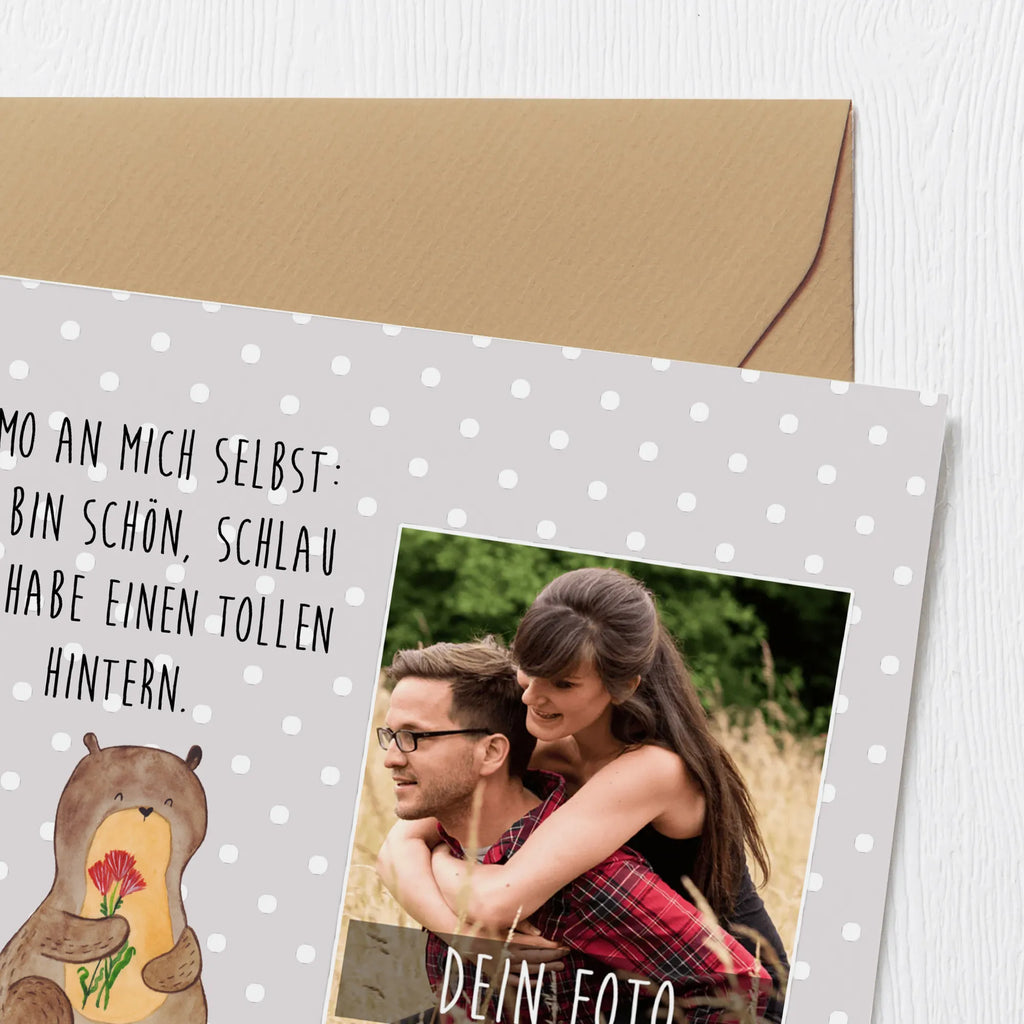 Personalized Photo Deluxe Card otter Bunch of flowers Personalisierte Foto Grußkarte, Otter, Fischotter, Seeotter, Otter Seeotter See Otter