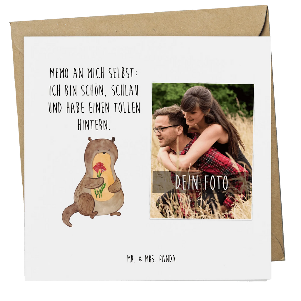 Personalized Photo Deluxe Card otter Bunch of flowers Personalisierte Foto Grußkarte, Otter, Fischotter, Seeotter, Otter Seeotter See Otter