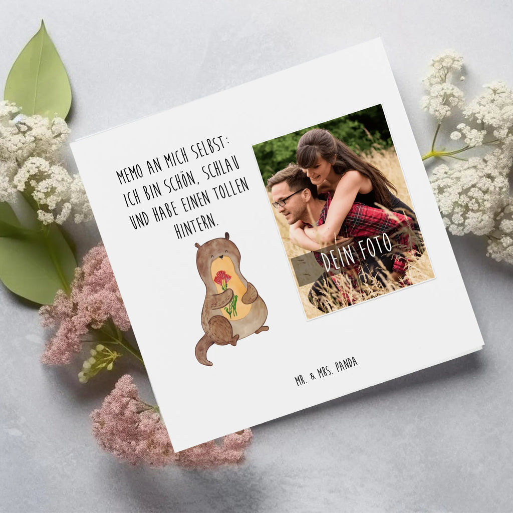 Personalized Photo Deluxe Card otter Bunch of flowers Personalisierte Foto Grußkarte, Otter, Fischotter, Seeotter, Otter Seeotter See Otter