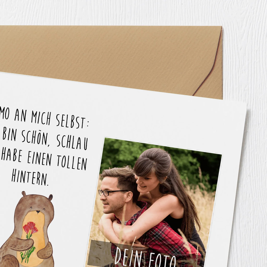 Personalized Photo Deluxe Card otter Bunch of flowers Personalisierte Foto Grußkarte, Otter, Fischotter, Seeotter, Otter Seeotter See Otter