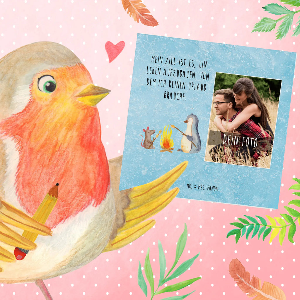 Personalized Photo Deluxe Card Penguin campfire Personalisierte Foto Grußkarte, Pinguin, Maus, Pinguine, Lagerfeuer, Leben, Arbeit, Job, Motivation, Büro, Büroalltag, Lebensspruch, Lebensmotivation, Neustart, Liebe, grillen, Feuer, Marshmallows