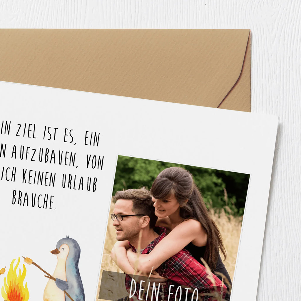 Personalized Photo Deluxe Card Penguin campfire Personalisierte Foto Grußkarte, Pinguin, Maus, Pinguine, Lagerfeuer, Leben, Arbeit, Job, Motivation, Büro, Büroalltag, Lebensspruch, Lebensmotivation, Neustart, Liebe, grillen, Feuer, Marshmallows