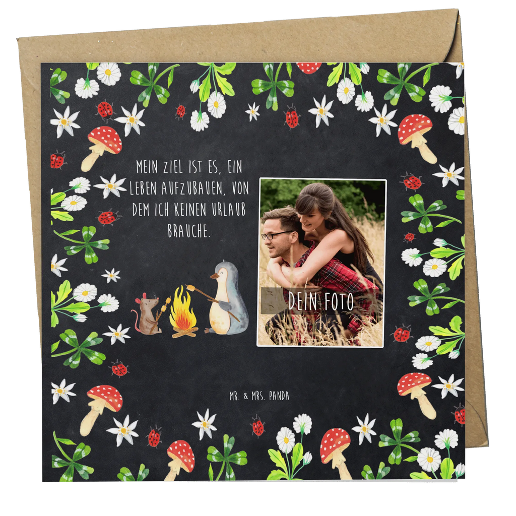 Personalized Photo Deluxe Card Penguin campfire Personalisierte Foto Grußkarte, Pinguin, Maus, Pinguine, Lagerfeuer, Leben, Arbeit, Job, Motivation, Büro, Büroalltag, Lebensspruch, Lebensmotivation, Neustart, Liebe, grillen, Feuer, Marshmallows
