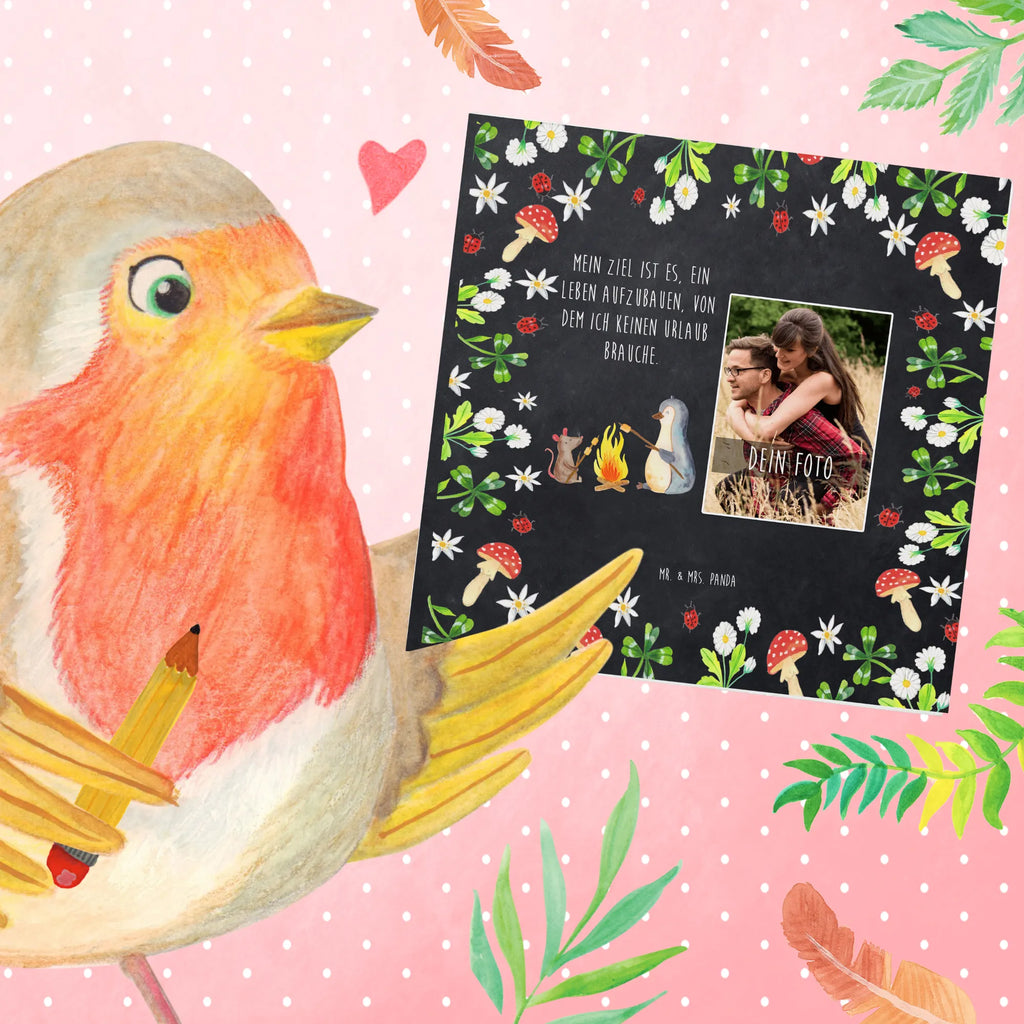 Personalized Photo Deluxe Card Penguin campfire Personalisierte Foto Grußkarte, Pinguin, Maus, Pinguine, Lagerfeuer, Leben, Arbeit, Job, Motivation, Büro, Büroalltag, Lebensspruch, Lebensmotivation, Neustart, Liebe, grillen, Feuer, Marshmallows