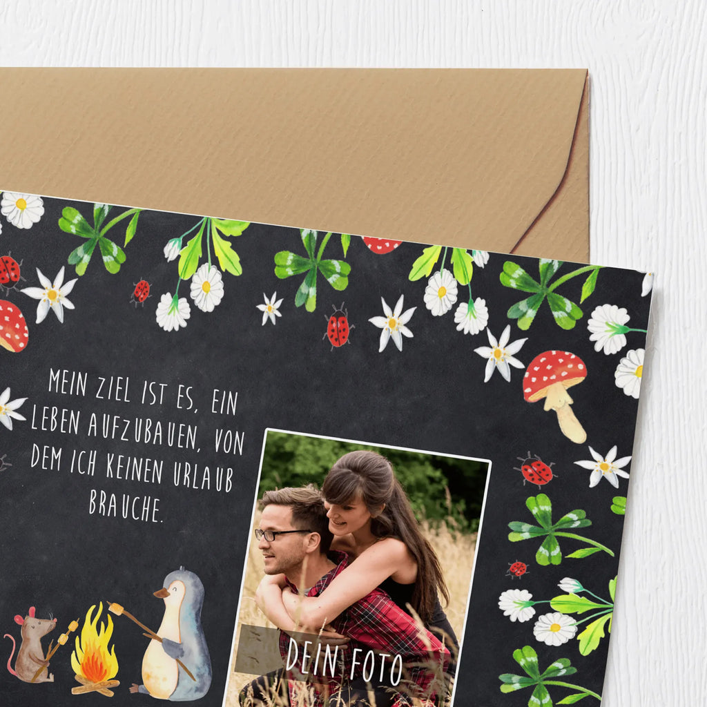 Personalized Photo Deluxe Card Penguin campfire Personalisierte Foto Grußkarte, Pinguin, Maus, Pinguine, Lagerfeuer, Leben, Arbeit, Job, Motivation, Büro, Büroalltag, Lebensspruch, Lebensmotivation, Neustart, Liebe, grillen, Feuer, Marshmallows