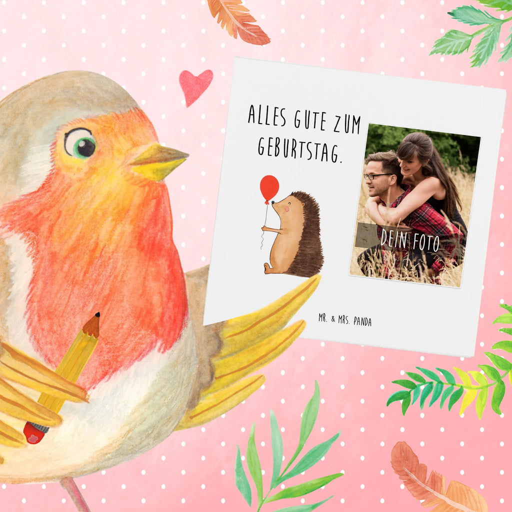 Personalized Photo Deluxe Card Hedgehog balloon Personalisierte Foto Grußkarte, Tiermotive, Gute Laune, lustige Sprüche, Tiere, Igel, Geburtstag, Herzlichen Glückwunsch, Glückwunsch, Geburtstagskind, Ballon, Happy Birthday