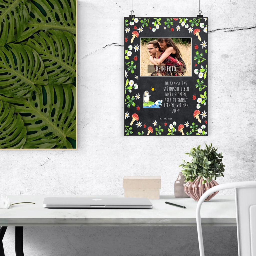 Personalized Photo Poster Penguin surfer Personalisiertes Foto Poster, Pinguin, Pinguine, Wellen, Surfer, surfen, Hawaii, Portugal, Urlaub, Wellen reiten