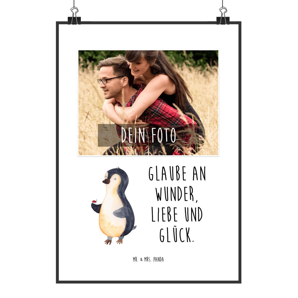 Personalized Photo Poster Penguin ladybug Personalisiertes Foto Poster, Pinguin, Glück, Wunder, Freude, Liebe, Pinguine, Lebensfreude, Marienkäfer