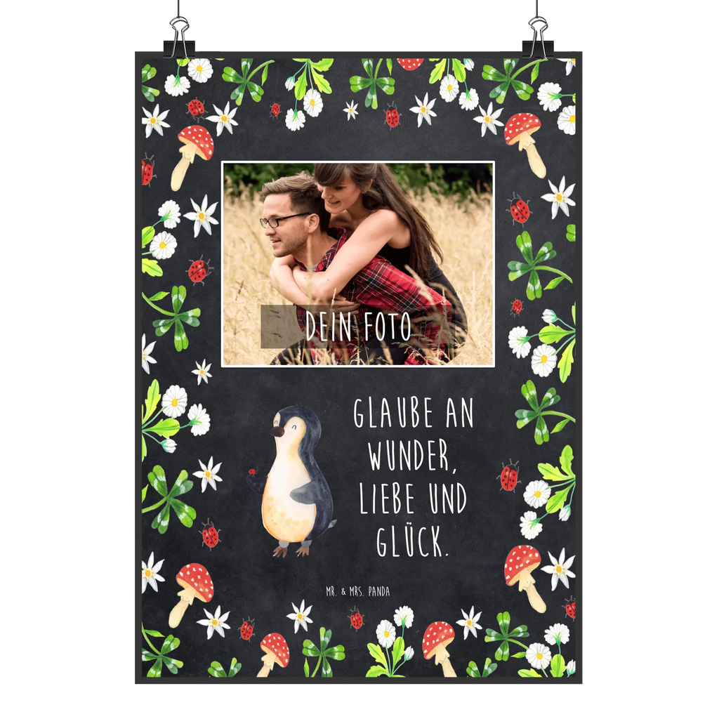 Personalized Photo Poster Penguin ladybug Personalisiertes Foto Poster, Pinguin, Glück, Wunder, Freude, Liebe, Pinguine, Lebensfreude, Marienkäfer