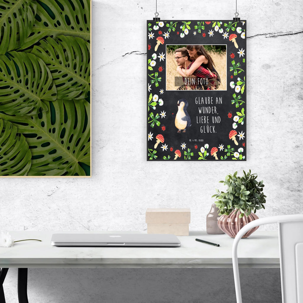 Personalized Photo Poster Penguin ladybug Personalisiertes Foto Poster, Pinguin, Glück, Wunder, Freude, Liebe, Pinguine, Lebensfreude, Marienkäfer