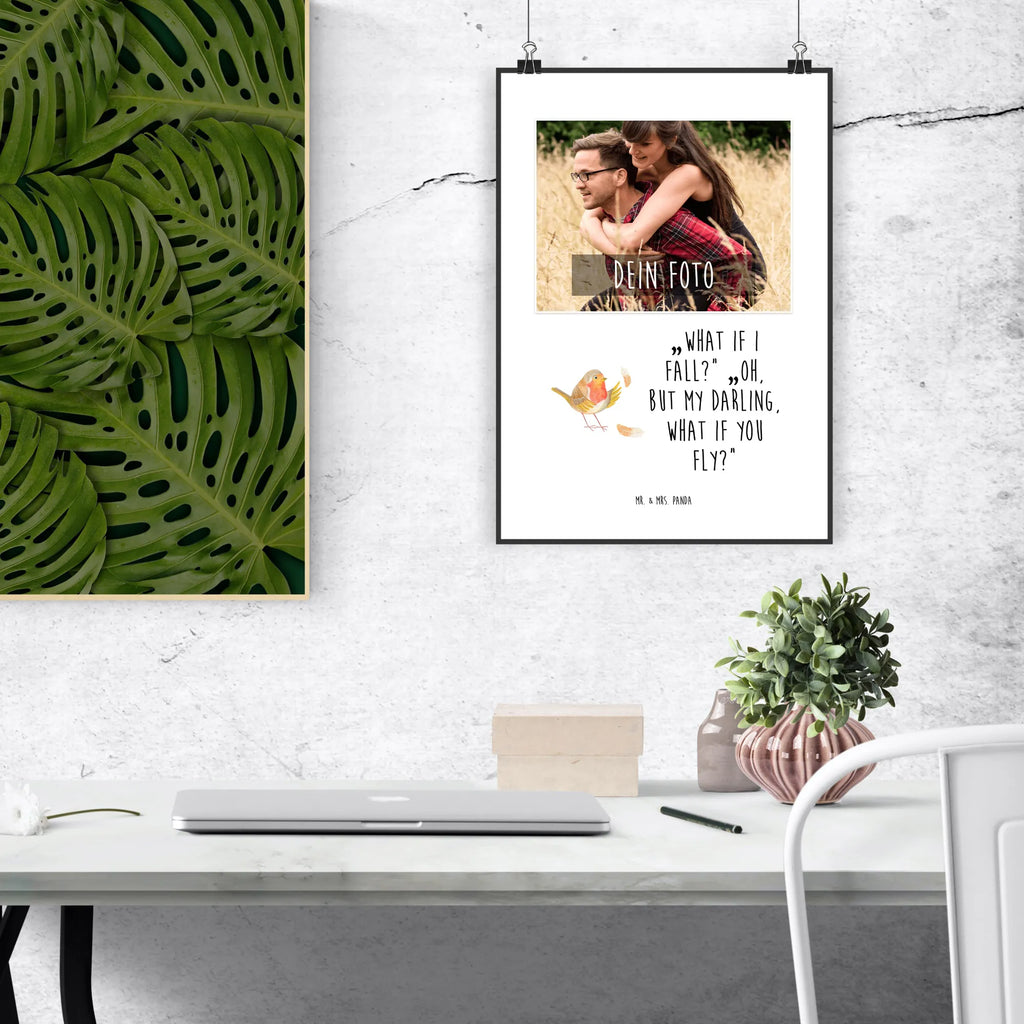 Personalized Photo Poster robin feathers Personalisiertes Foto Poster, Tiermotive, Gute Laune, lustige Sprüche, Tiere, What if i fall, Rotkehlchen, Vogel, Spruch Mut, Spruch Motivation, Motivationsbilder, Motivation Sprüche, fliegen