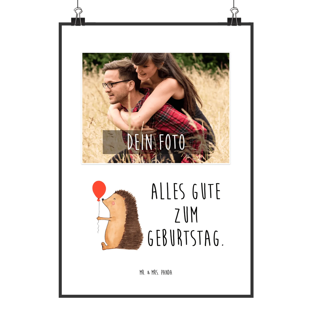 Personalized Photo Poster Hedgehog balloon Personalisiertes Foto Poster, Tiermotive, Gute Laune, lustige Sprüche, Tiere, Geburtstag, Geburtstagskind, Glückwunsch, Ballon, Happy Birthday, Igel, Herzlichen Glückwunsch