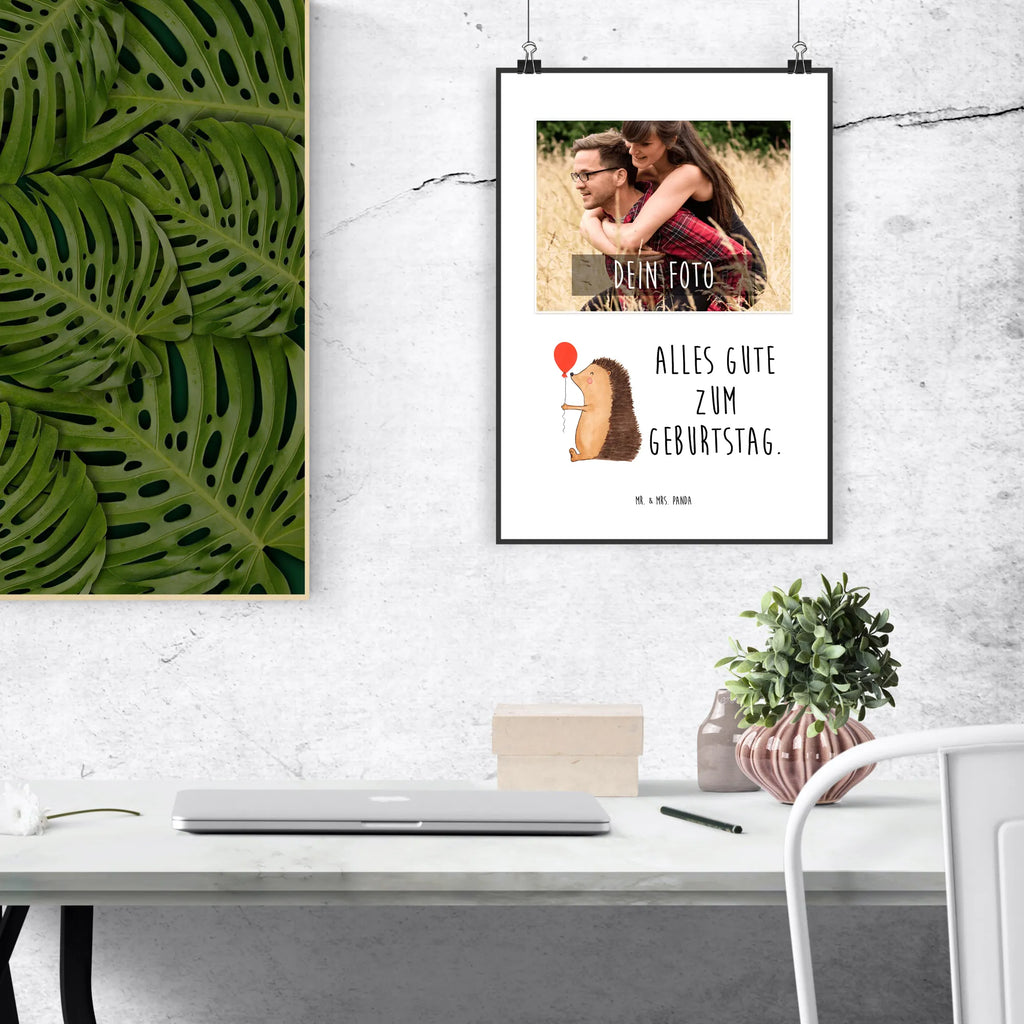 Personalized Photo Poster Hedgehog balloon Personalisiertes Foto Poster, Tiermotive, Gute Laune, lustige Sprüche, Tiere, Geburtstag, Geburtstagskind, Glückwunsch, Ballon, Happy Birthday, Igel, Herzlichen Glückwunsch