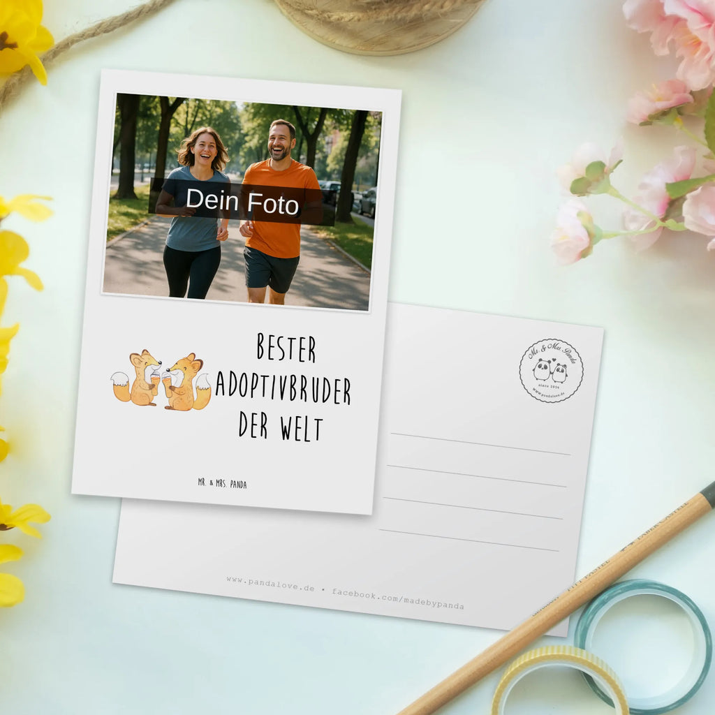 Personalized Photo Postcard Fox Best adoptive brother in the world Personalisierte Foto Postkarte, für, Dankeschön, Geschenk, Schenken, Geburtstag, Geburtstagsgeschenk, Geschenkidee, Danke, Bedanken, Mitbringsel, Freude machen, Geschenktipp, Adoptivbruder, adoptiert, Bruder, Brudi, Geschwister, Bruderherz, Schwester, Familie, Kleinigkeit, Brother, Bester, Sohn