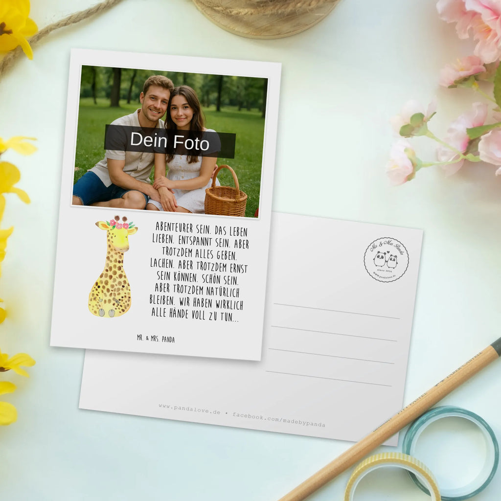 Personalisierte Foto Postkarte Giraffe Blumenkranz Personalisierte Foto Postkarte, Afrika, Wildtiere, Abenteurer, Freundin, Selbstliebe, Blumenkranz, Giraffe