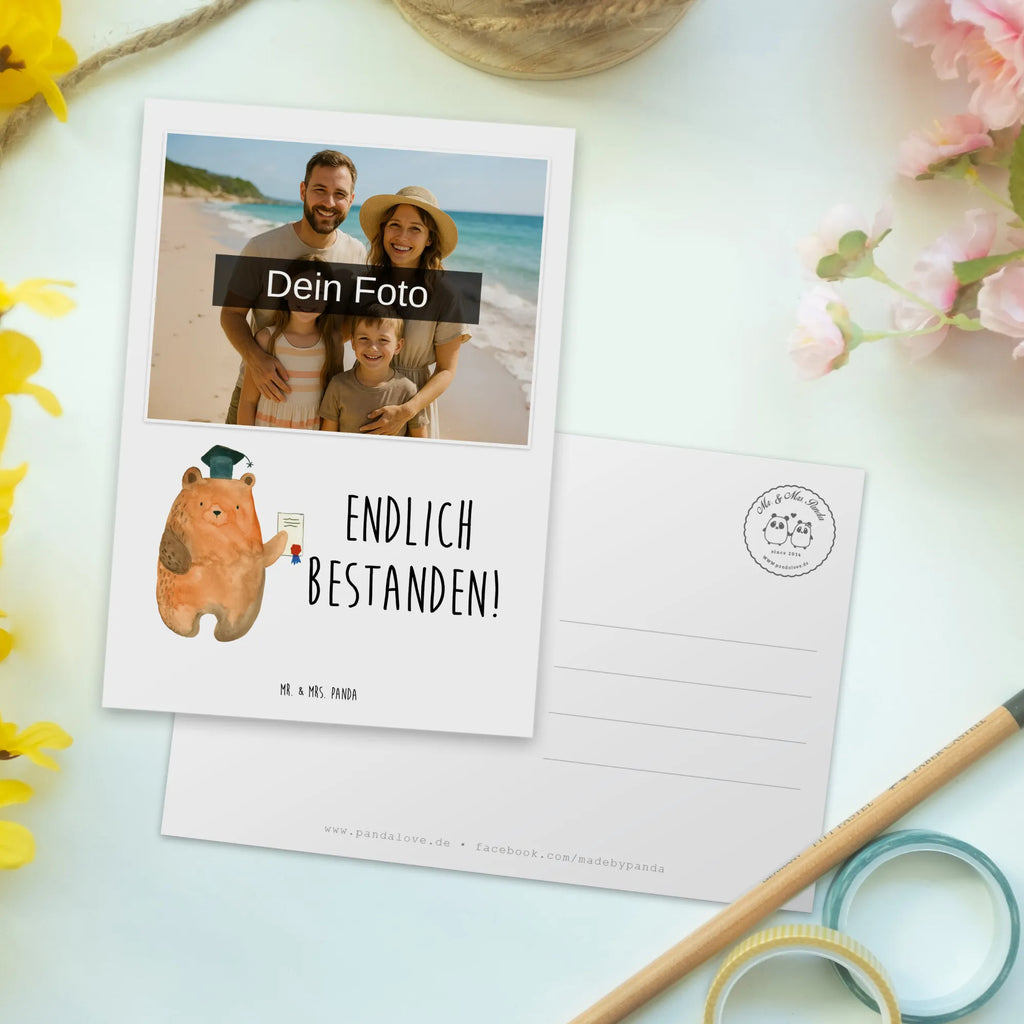 Personalized Photo Postcard bear Test Personalisierte Foto Postkarte, Bär, Teddy, Teddybär, Abitur, Prüfungen, Prüfung bestanden, Abschluss, Zeugnis, Abschlusszeugnis