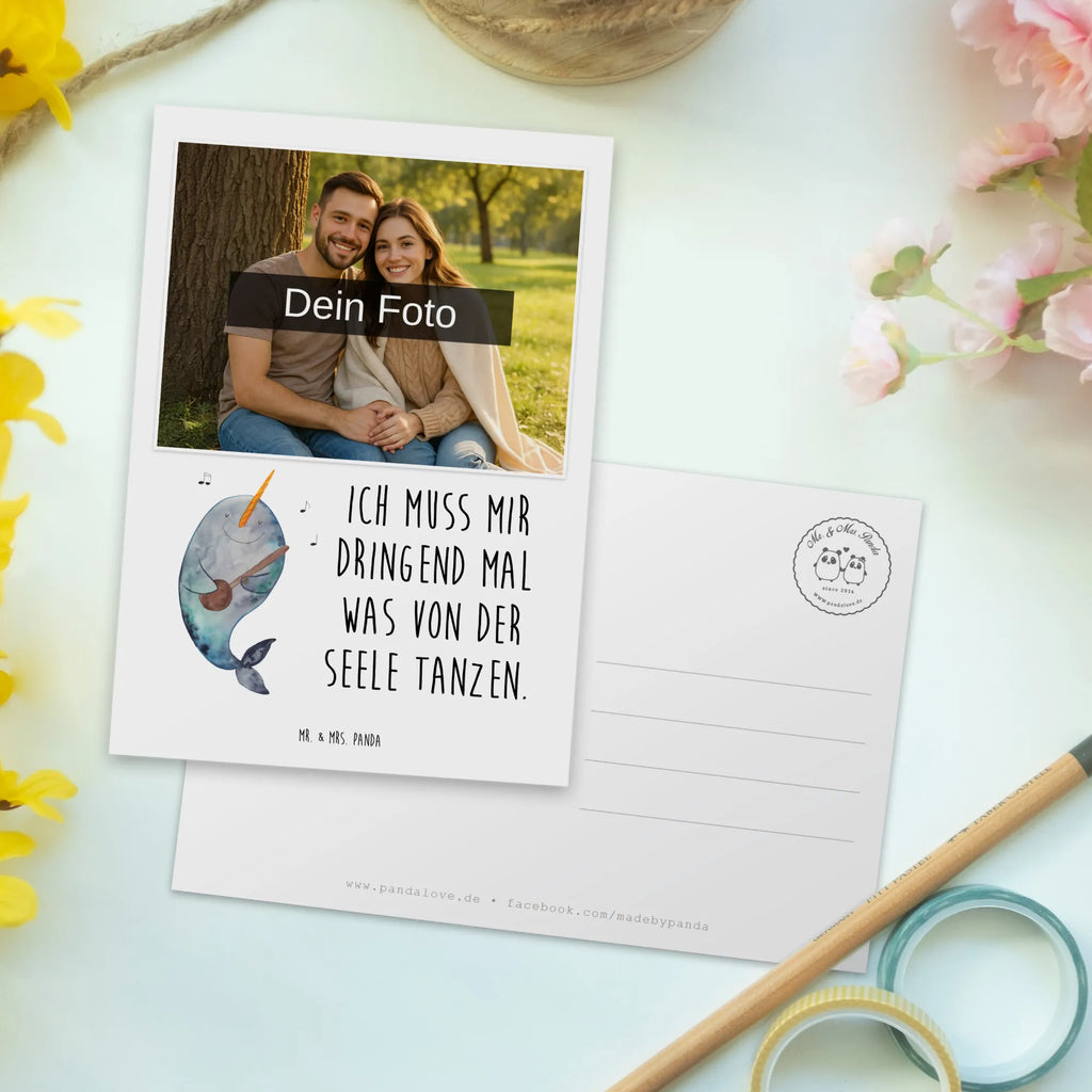 Personalized Photo Postcard narwhal guitar Personalisierte Foto Postkarte, Meerestiere, Meer, Urlaub, Narwal, Wal, Tanzen, Probleme, Problemlösung, Frust, Gespräche, Gitarre