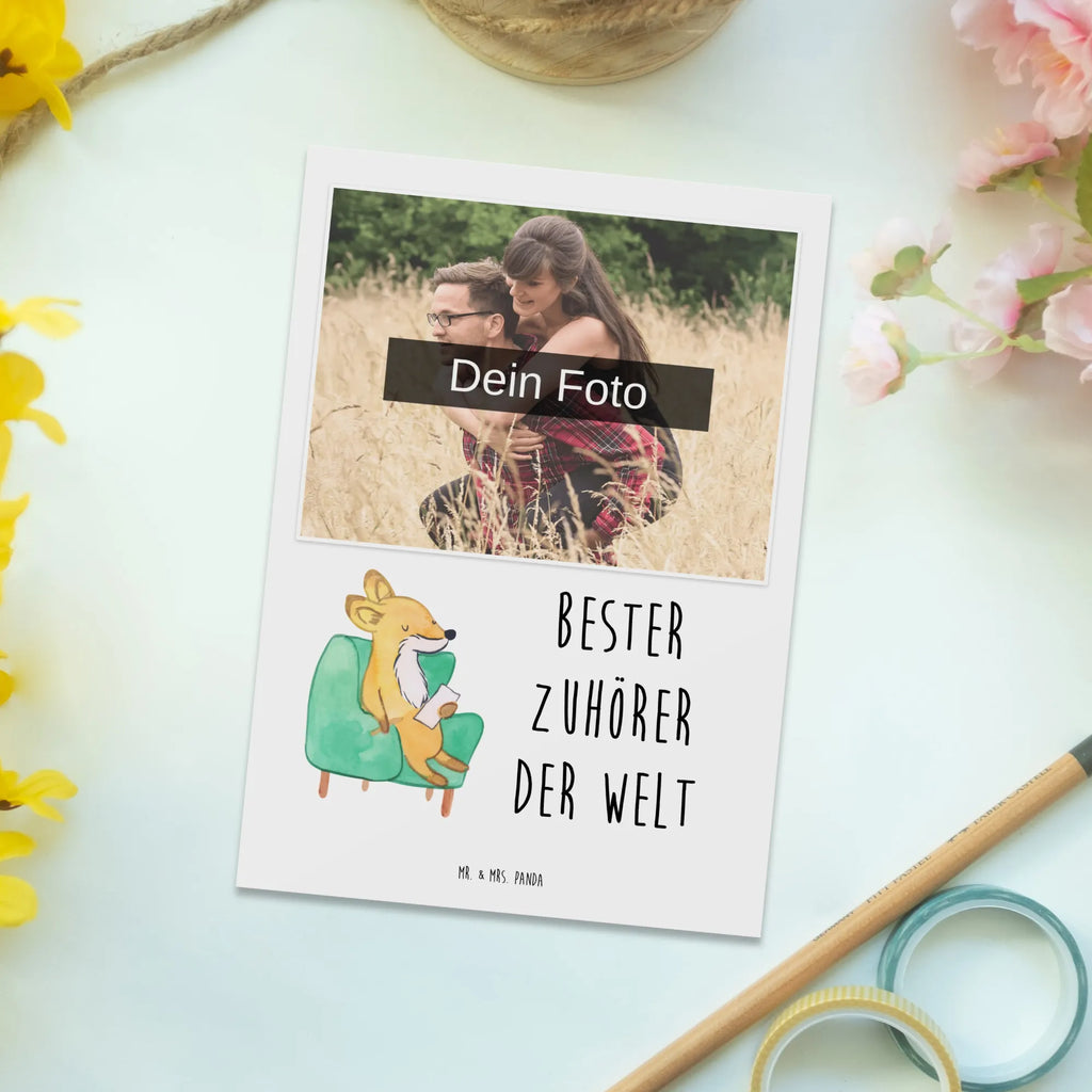 Personalized Photo Postcard Fox Best listener in the world Personalisierte Foto Postkarte, für, Dankeschön, Geschenk, Schenken, Geburtstag, Geburtstagsgeschenk, Geschenkidee, Danke, Bedanken, Mitbringsel, Freude machen, Geschenktipp, Zuhörer, Freund, Freundin, offenes Ohr, Hilfsbereit, Hilfe