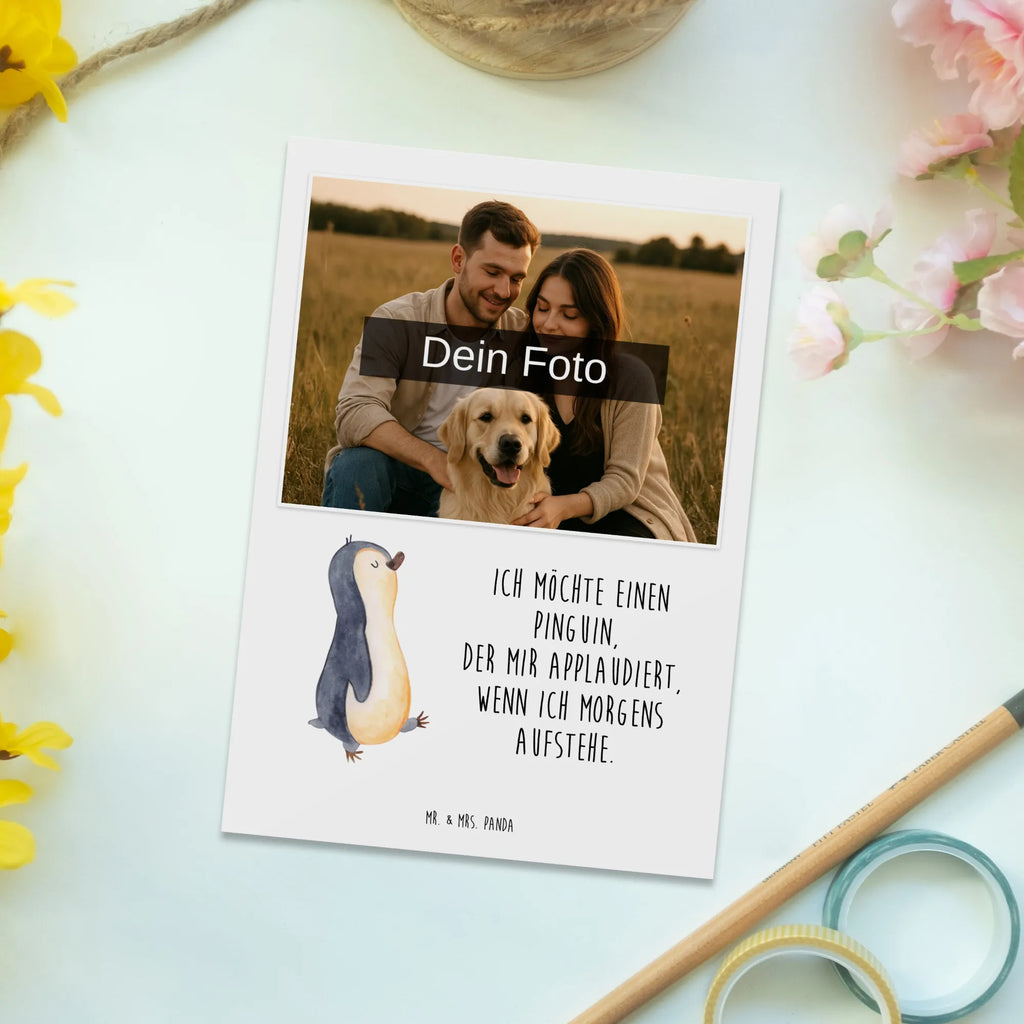 Personalized Photo Postcard Penguin march Personalisierte Foto Postkarte, Pinguin, Pinguine, Frühaufsteher, Langschläfer, Bruder, Schwester, Familie