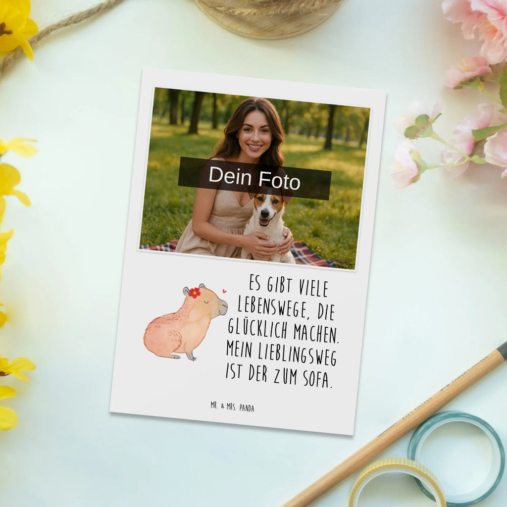 Personalized Photo Postcard Capybara flower Personalisierte Foto Postkarte, Tiermotive, Gute Laune, lustige Sprüche, Tiere, Capybara