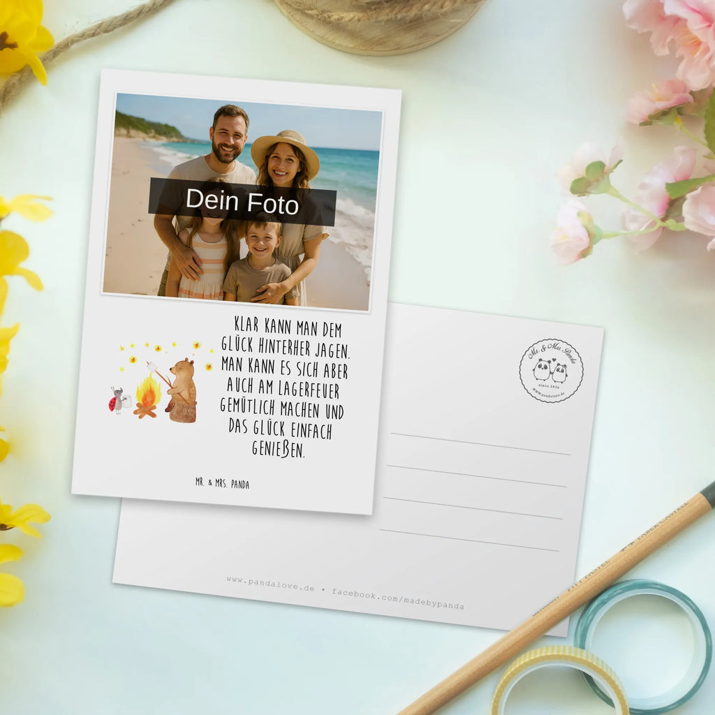 Personalisierte Foto Postkarte Bär & Marienkäfer Lagerfeuer Personalisierte Foto Postkarte, Bär, Teddy, Teddybär, Lagerfeuer