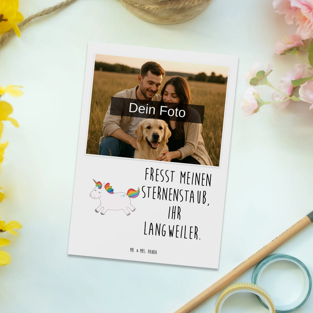 Personalized Photo Postcard unicorn happy Personalisierte Foto Postkarte, Einhorn, Einhörner, Einhorn Deko, Unicorn, glücklich, spannend, Lebensfreude, Lachen, Freude, Spaß, fröhlich, witzig, Lächeln