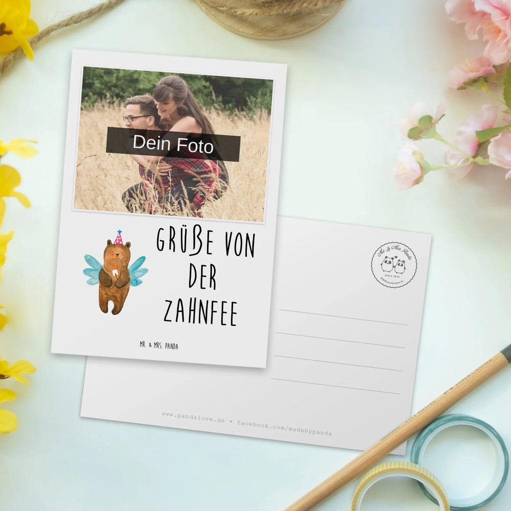 Personalized Photo Postcard bear tooth fairy Personalisierte Foto Postkarte, Bär, Teddy, Teddybär, Fee, Zahnfee, Erster Zahn, Milchzahn