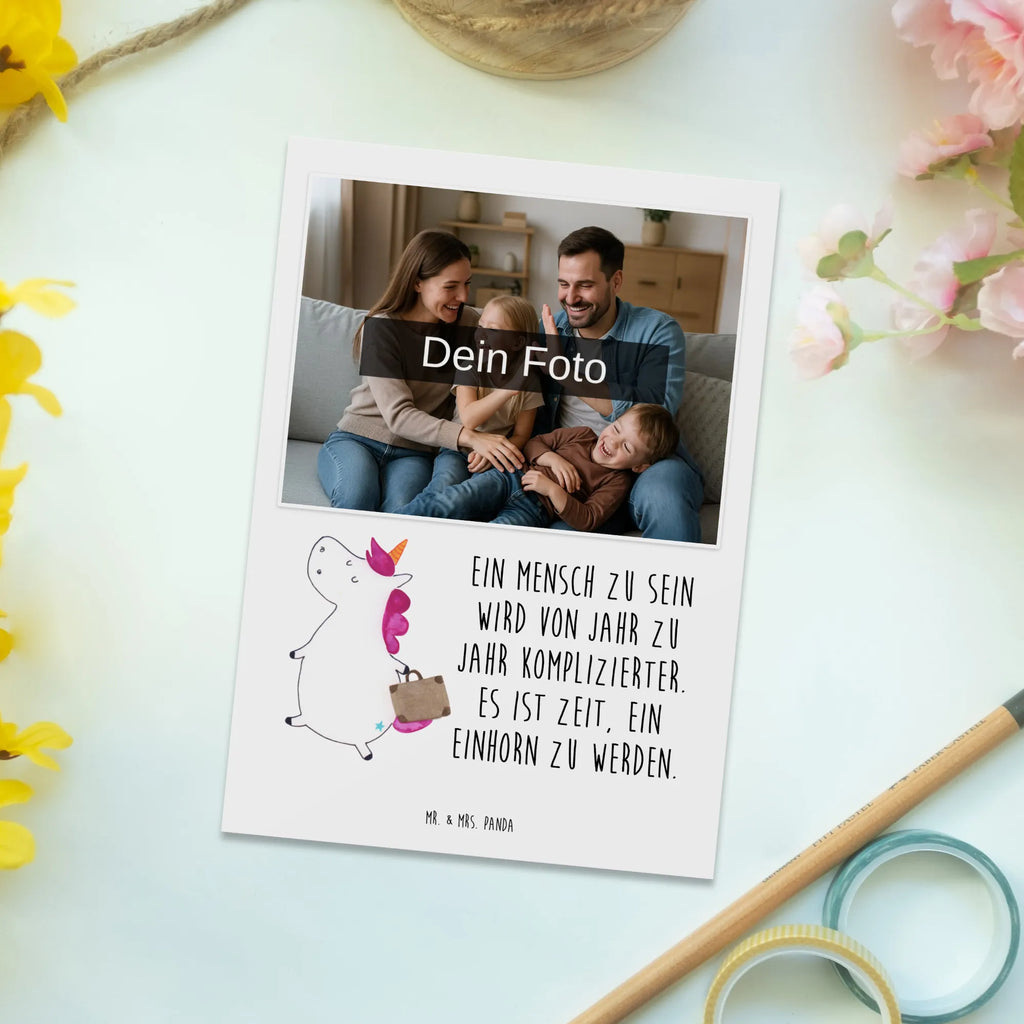 Personalized Photo Postcard unicorn Suitcase Personalisierte Foto Postkarte, Einhorn, Einhörner, Einhorn Deko, Unicorn, albern, Erwachsen, Abenteuer, Kind, witzig, Koffer, Verreisen, Gepäck, Spaß, Reise, lustig, unicorn