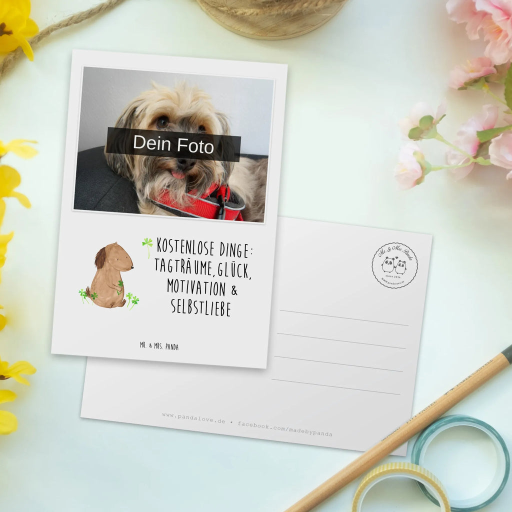 Personalized Photo Postcard Dog shamrock Personalisierte Foto Postkarte, Hund, Hundemotiv, Haustier, Hunderasse, Tierliebhaber, Hundebesitzer, Sprüche, Geschenk, Glück, Kleeblatt, Achtsamkeit, Tagträume, Neuanfang, Glücksbringer, Selbstliebe, Motivation