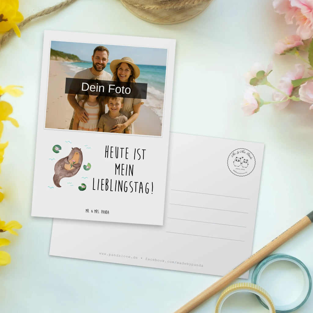 Personalized Photo Postcard otter Water Lily Personalisierte Foto Postkarte, Otter, Fischotter, Seeotter, Otter Seeotter See Otter