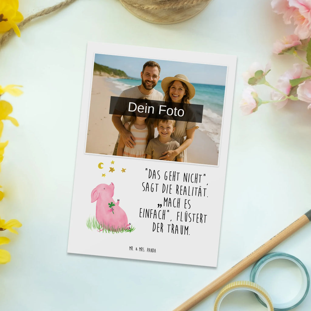 Personalized Photo Postcard Pig Luck Personalisierte Foto Postkarte, Tiermotive, Gute Laune, lustige Sprüche, Tiere, Glücksschwein. Glück, Schwein, Schweinchen, Sterne, Sernchen, Ziele, Träume, Motivation, Glücksbringer