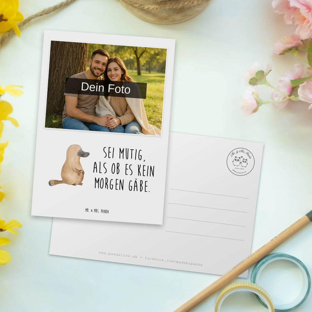 Personalized Photo Postcard platypus courage Personalisierte Foto Postkarte, Meerestiere, Meer, Urlaub, Schnabeltier, Neustart, Arbeit, Motivation, mutig, Training, Weltreise, Neuanfang, Büro, Lebensweisheit, Schnabeltiere, Mut, Raodtrip