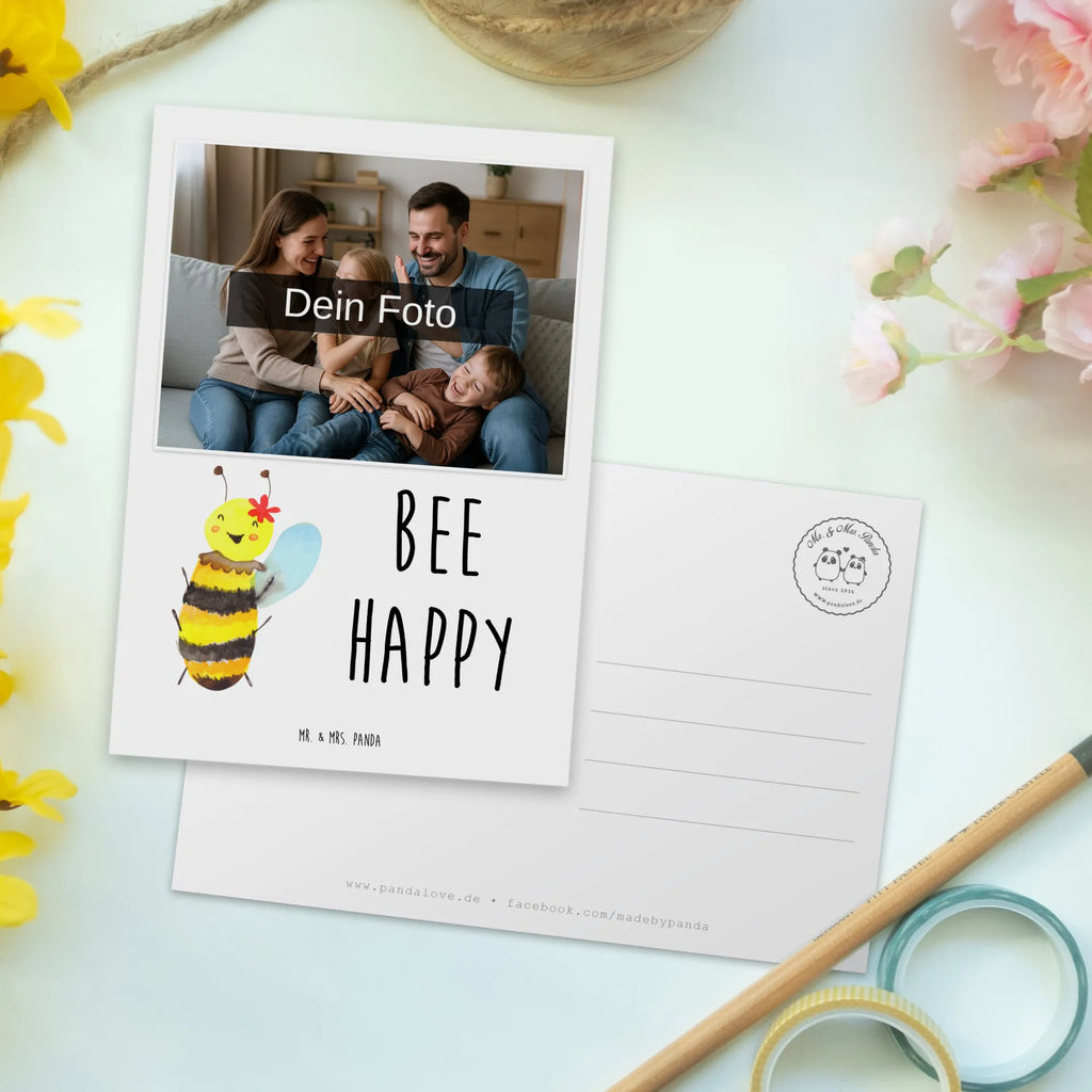 Personalized Photo Postcard bee happy Personalisierte Foto Postkarte, Biene, Wespe, Hummel