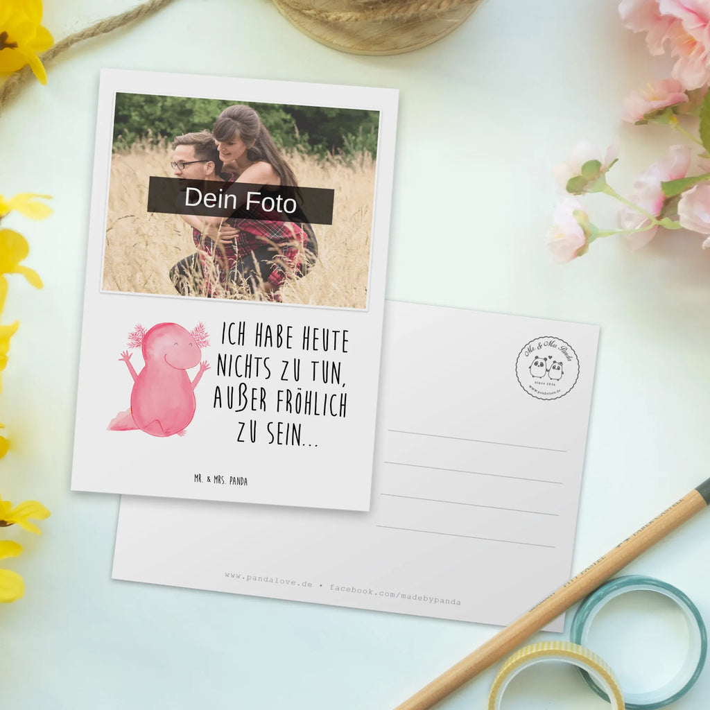 Personalized Photo Postcard axolotl Hooray Personalisierte Foto Postkarte, Axolotl, Molch, Motivation, Schwanzlurch, fröhlich, Lurche, Axolot, Freude, Zufriedenheit, Spaß, Lurch