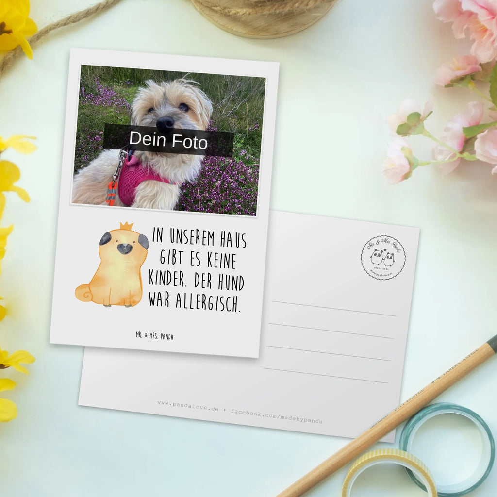Personalized Photo Postcard pug Crown Personalisierte Foto Postkarte, Hund, Hundemotiv, Haustier, Hunderasse, Tierliebhaber, Hundebesitzer, Sprüche, Hundebesitzer. Spruch, Hausregel, lustig, kinderlos, allergisch, Mops