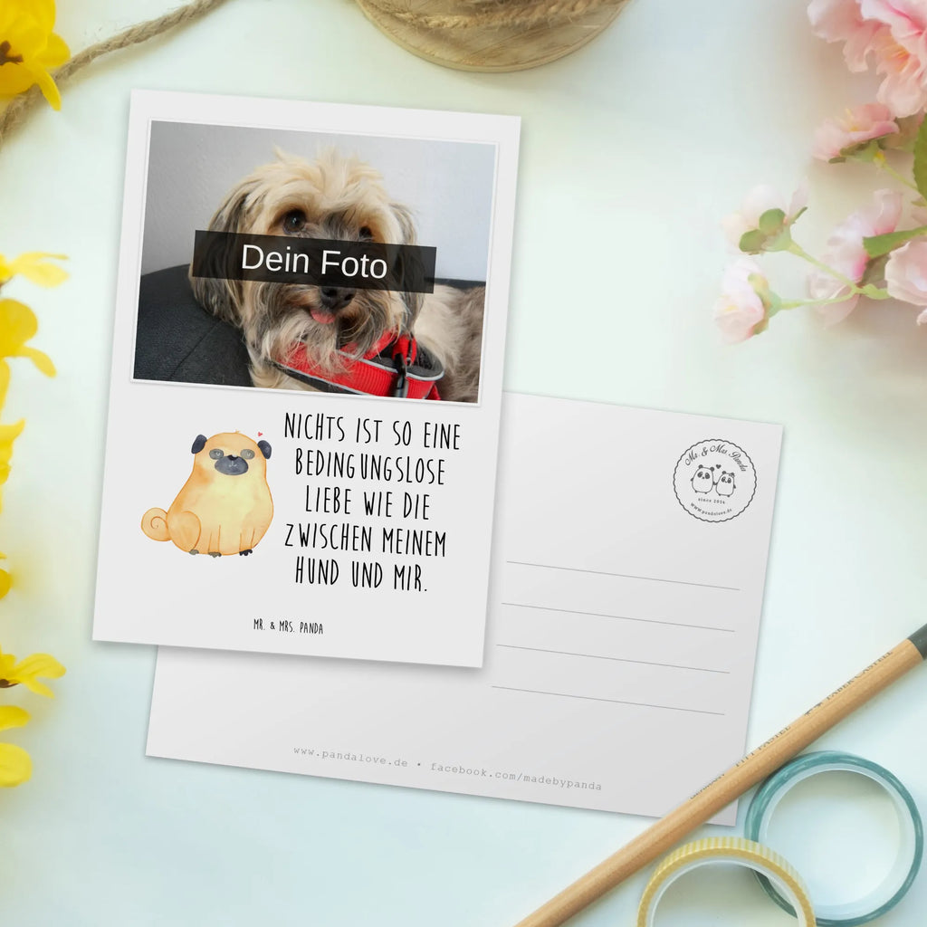 Personalized Photo Postcard Pug Personalisierte Foto Postkarte, Hund, Hundemotiv, Haustier, Hunderasse, Tierliebhaber, Hundebesitzer, Sprüche, Mops, Liebe, Hundeliebe