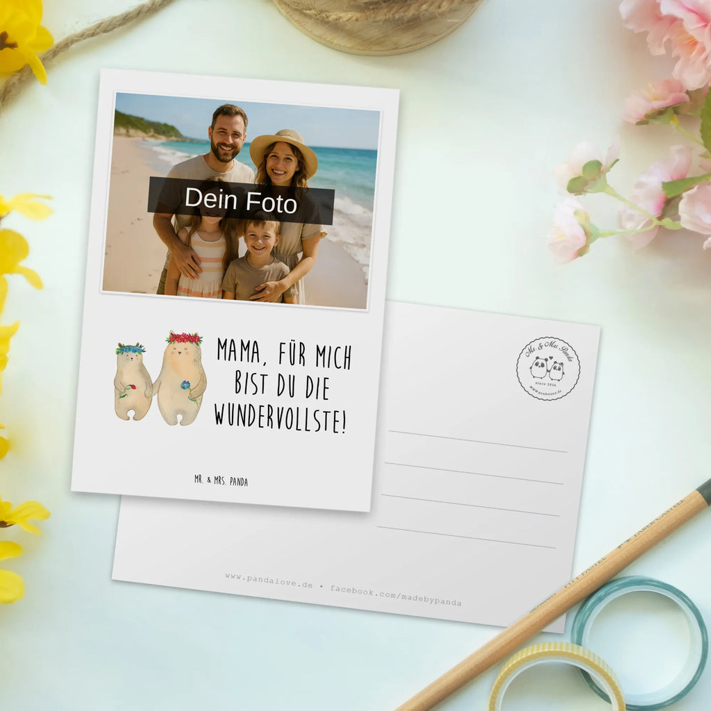 Personalized Photo Postcard Bears with flower crown Personalisierte Foto Postkarte, Familie, Vatertag, Muttertag, Bruder, Schwester, Mama, Papa, Oma, Opa, beste Mutter, Family, Mutti, Geschenk Mama. Muttertag, Vorbild, Kind, Bär, Bären, Töchter, Kinder, Lieblingsmama, Lieblingsmensch, Mutter, Mami, Tochter, weltbeste Mama