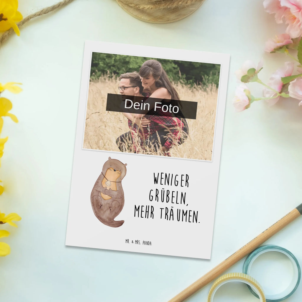 Personalized Photo Postcard otter shell Personalisierte Foto Postkarte, Otter, Fischotter, Seeotter, Otterliebe, träumen, Büro, Tagträumen, Motivation, grübeln