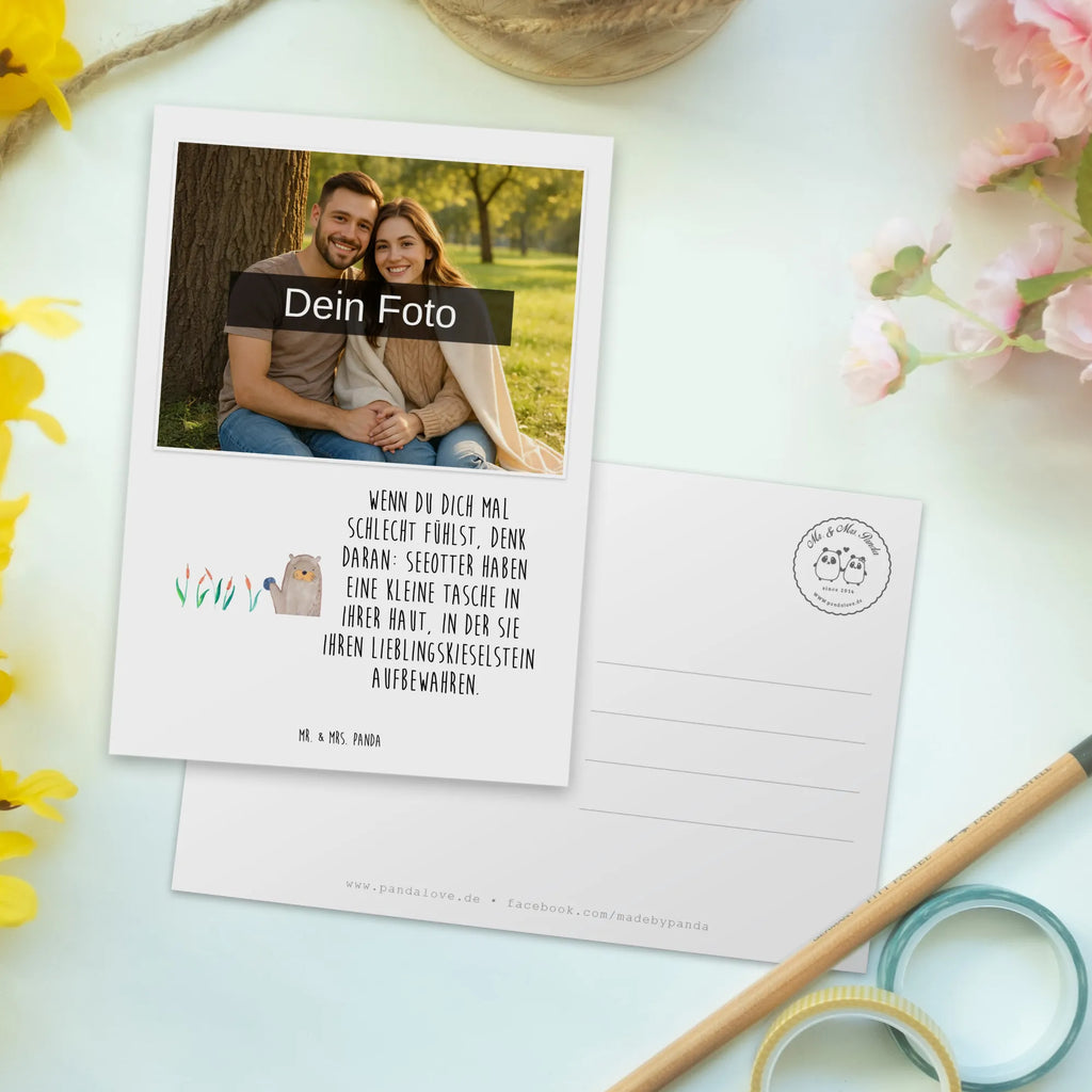 Personalized Photo Postcard otter Stone Personalisierte Foto Postkarte, Otter, Fischotter, Seeotter, Otter Seeotter See Otter