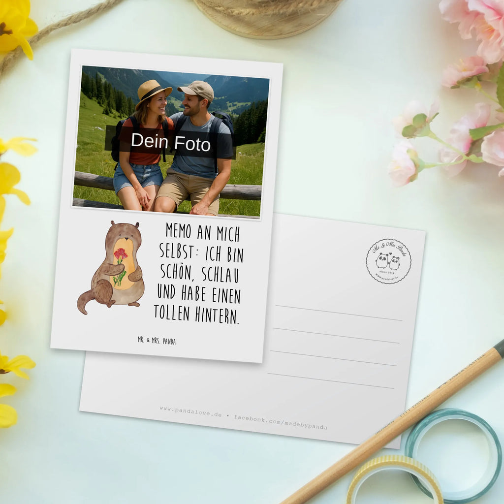 Personalisierte Foto Postkarte Otter Blumenstrauß Personalisierte Foto Postkarte, Otter, Fischotter, Seeotter, Otter Seeotter See Otter