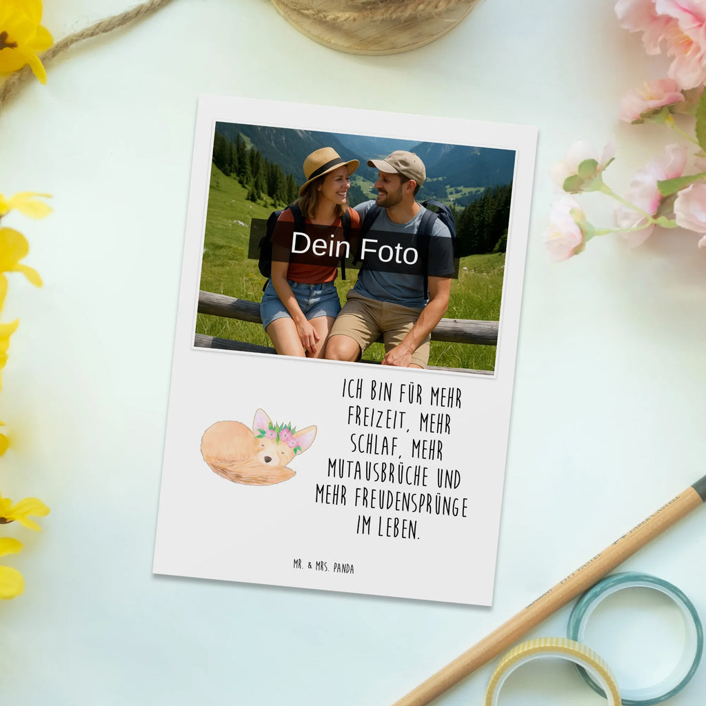 Personalized Photo Postcard desert fox Flower Personalisierte Foto Postkarte, Afrika, Wildtiere, Blumen, Wüste, Glücklich, Blumenkranz, Wüstenfuchs