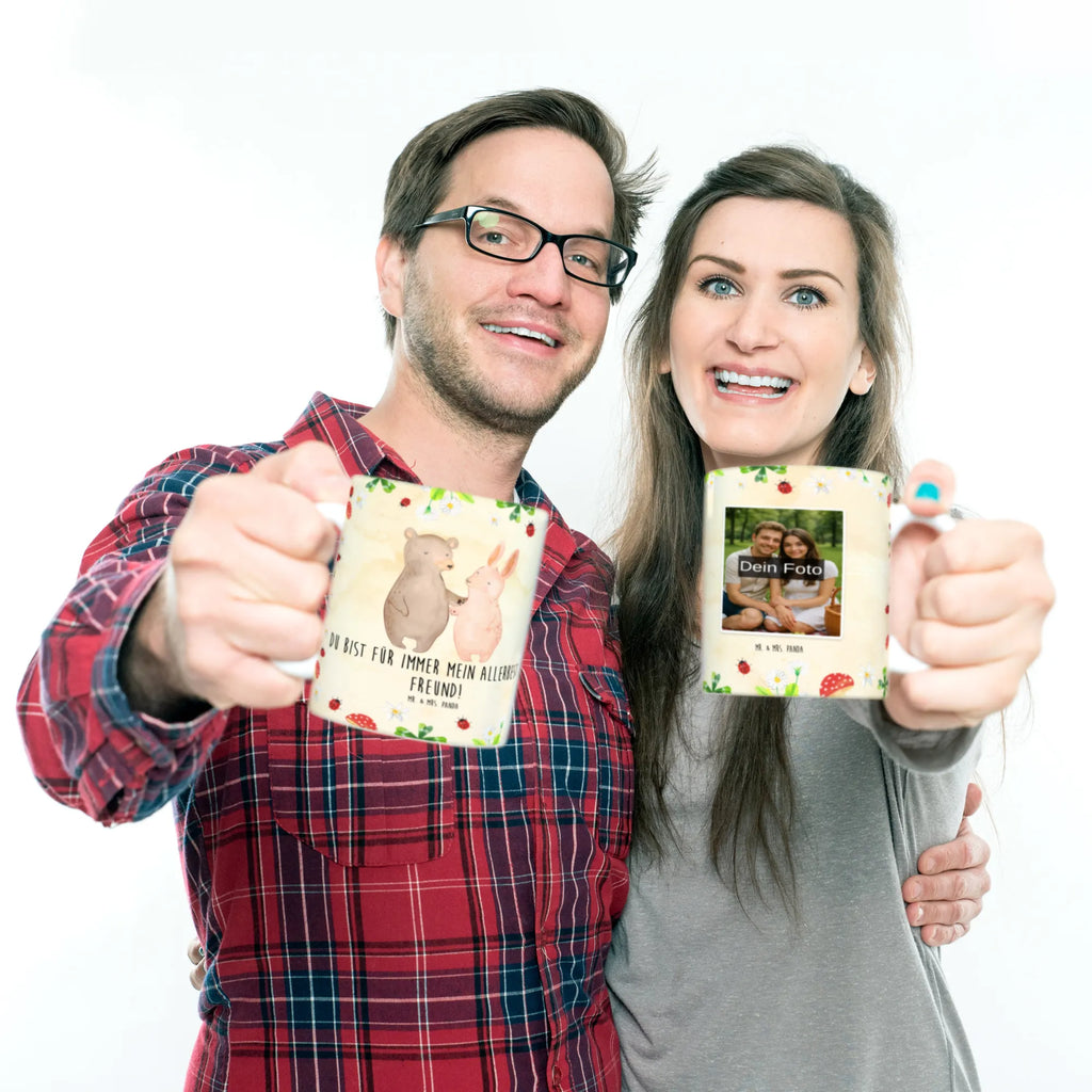 Personalizowany kubek ze zdjęciem Niedźwiedź i królik Przytulać Personalisierte Foto Tasse, Liebe, Partner, Freund, Freundin, Ehemann, Ehefrau, Heiraten, Verlobung, Heiratsantrag, Liebesgeschenk, Jahrestag, Hocheitstag, Bärchen, Hase, Bär, best friends, bester Freund, Freunde