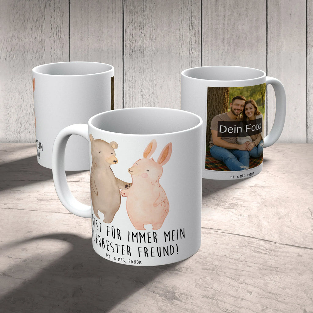 Personalizowany kubek ze zdjęciem Niedźwiedź i królik Przytulać Personalisierte Foto Tasse, Liebe, Partner, Freund, Freundin, Ehemann, Ehefrau, Heiraten, Verlobung, Heiratsantrag, Liebesgeschenk, Jahrestag, Hocheitstag, Bärchen, Hase, Bär, best friends, bester Freund, Freunde