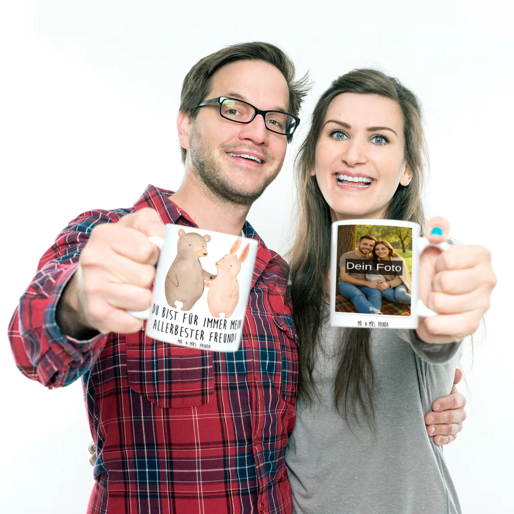 Personalizowany kubek ze zdjęciem Niedźwiedź i królik Przytulać Personalisierte Foto Tasse, Liebe, Partner, Freund, Freundin, Ehemann, Ehefrau, Heiraten, Verlobung, Heiratsantrag, Liebesgeschenk, Jahrestag, Hocheitstag, Bärchen, Hase, Bär, best friends, bester Freund, Freunde