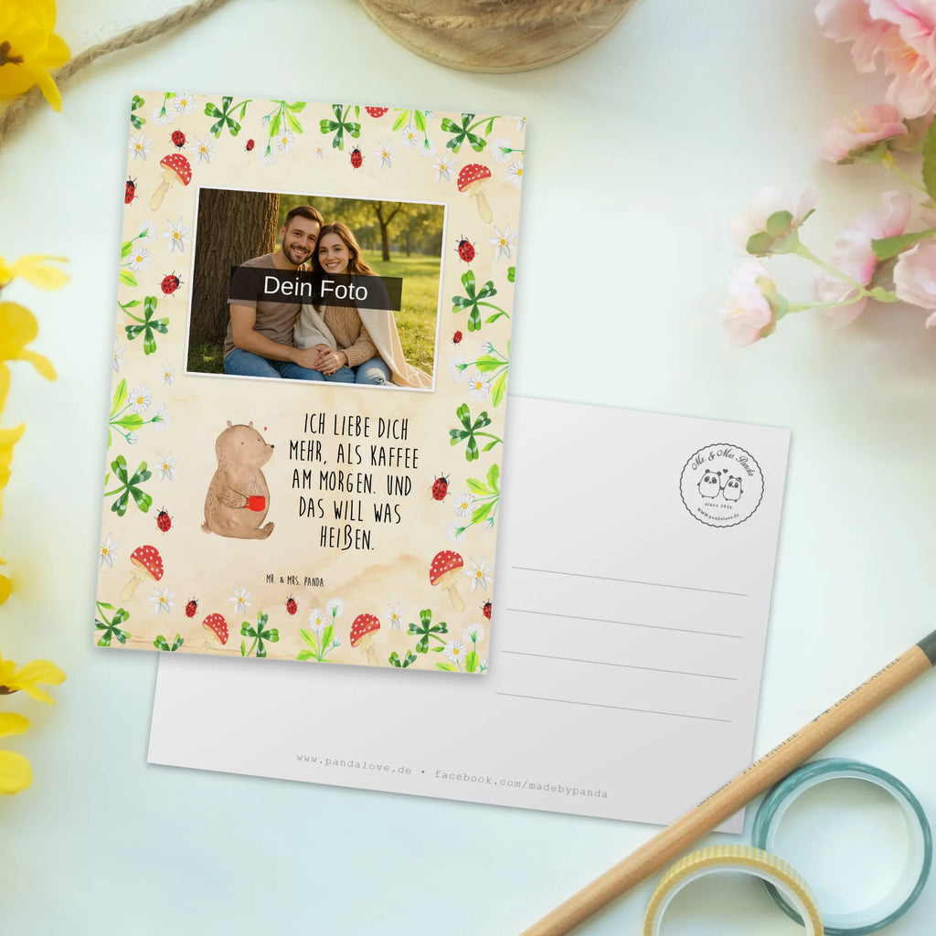 Personalized Photo Postcard bear morning coffee Personalisierte Foto Postkarte, Liebe, Partner, Freund, Freundin, Ehemann, Ehefrau, Heiraten, Verlobung, Heiratsantrag, Liebesgeschenk, Jahrestag, Hocheitstag, Valentinstag, Geschenk für Frauen, Hochzeitstag, Mitbringsel, Geschenk für Freundin, Geschenk für Partner, Liebesbeweis, für Männer, für Ehemann