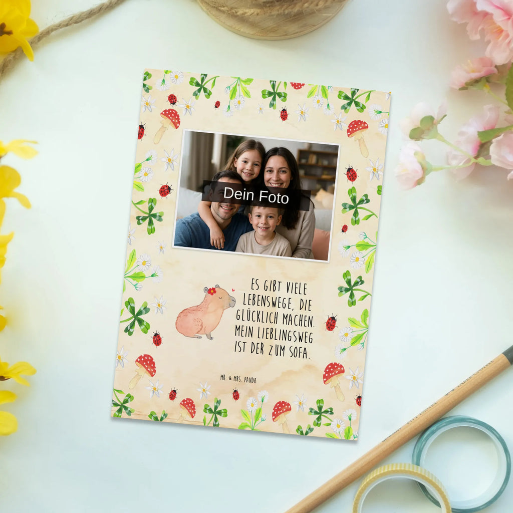 Personalized Photo Postcard Capybara flower Personalisierte Foto Postkarte, Tiermotive, Gute Laune, lustige Sprüche, Tiere, Capybara