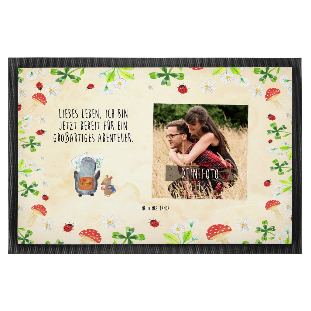 Personalized Photo Doormat Penguin & Mouse Hiker Personalisierte Foto Fußmatte, Pinguin, Pinguine, Abenteurer, Abenteuer, Roadtrip, Ausflug, Wanderlust, wandern